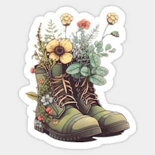 Flowers Growing From Combat Boots Sticker